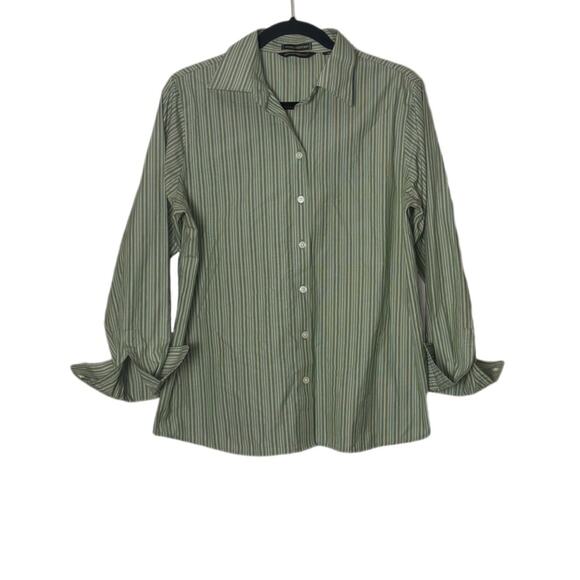 Eddie Bauer button up Woman's size Large 100% Cotton Striped green - Picture 2 of 16